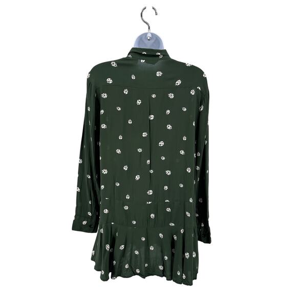 11.1 Tylho Anthropology Green Ladybug Button Blouse Long Sleeve WMN S Collared - Picture 4 of 8